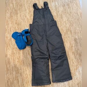 Winter Kids Snowbib Overalls and Gloves; Size 4T
